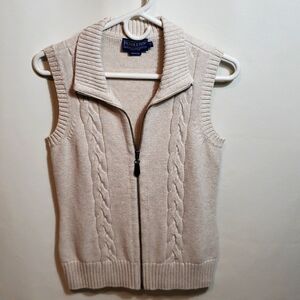 PENDLETON Ivory Off-white Cable Knit Zipper Vest Petite Small